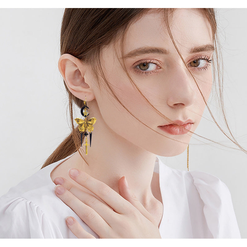 Vintage Distinctive Tassel Star Moon Butterfly Sword New Gothic Tassel Earrings