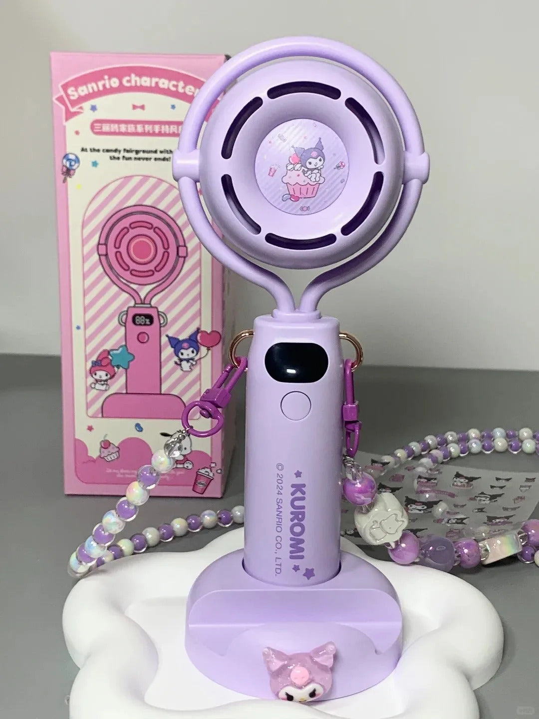 10000 Ma Sanrio Usb Folding Handheld Mini Fan Kuromi Pachacco Portable Hanging Neck Fan Bladeless Ultra-quiet Strong Breeze Fans