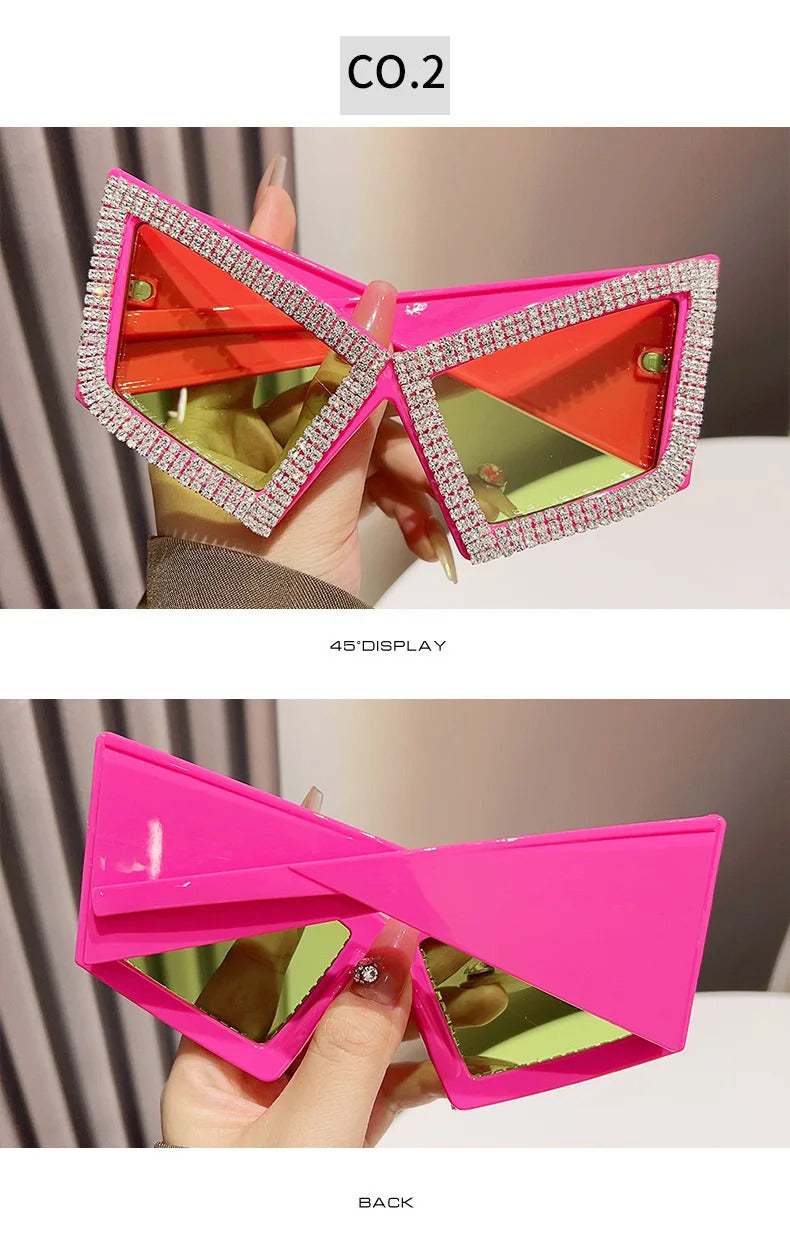 Vintage Super Big Full Crystal Cat Eye Sunglasses Women New Fashion Rhinestones Shiny Sun Glasses Ladies Oversized Bow Shades