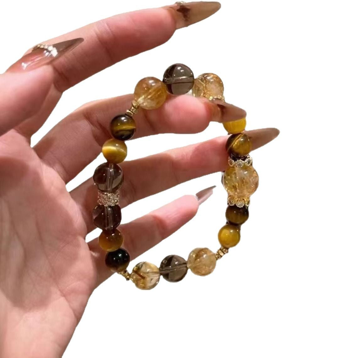 Jinba Big Comprehensive Natural Citrine Golden Tiger Eye Citrine Original Design Bracelet Citrine White Crystal Bracelet