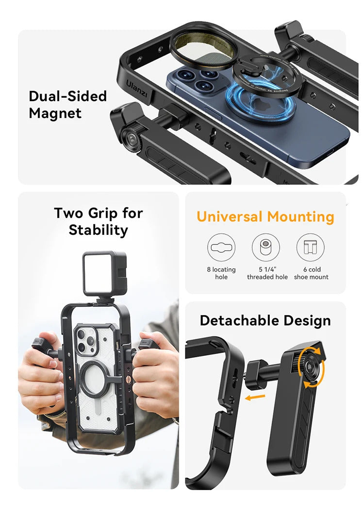 Ulanzi MG-001 Universal Magsafe Phone Cage With Dual Handle Grip Rig Portable Case Stabilizer for Filmmaking Vlog Videomaker Kit