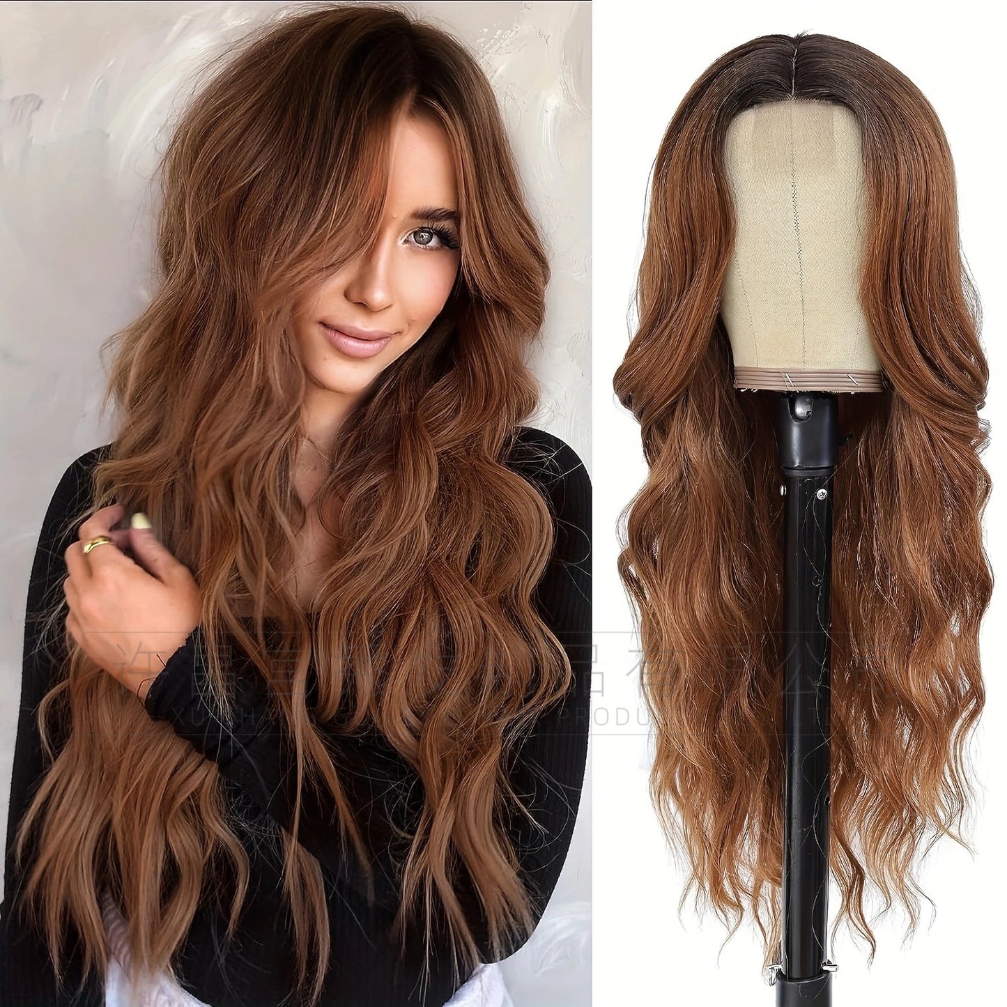 Lace Front Wig for Women, Middle Part, Small Lace, Highlighted Long Curly Synthetic Wig, Export Wigs
