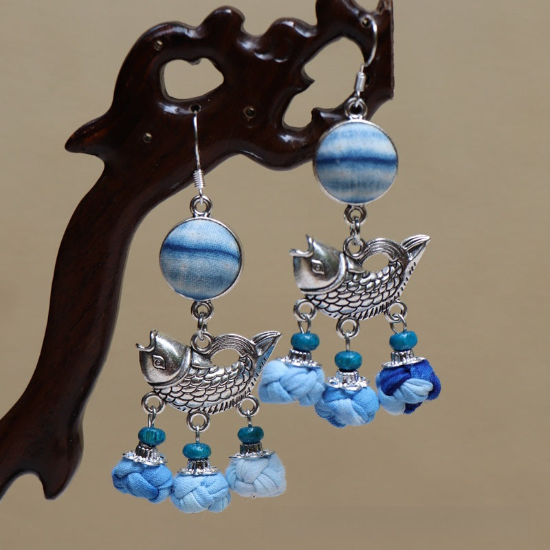 Ethnic style blue tie-dye earrings hand-woven tie-dye earrings travel companion gift