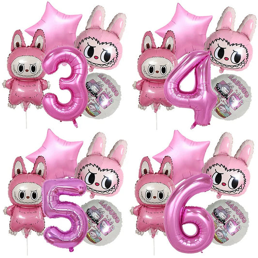 Cartoon Labubu Monster Balloons Set Pop Marts Number 1-10 Birthday Aluminum Film Balloon Kids Party Decoration Room Decor Gift