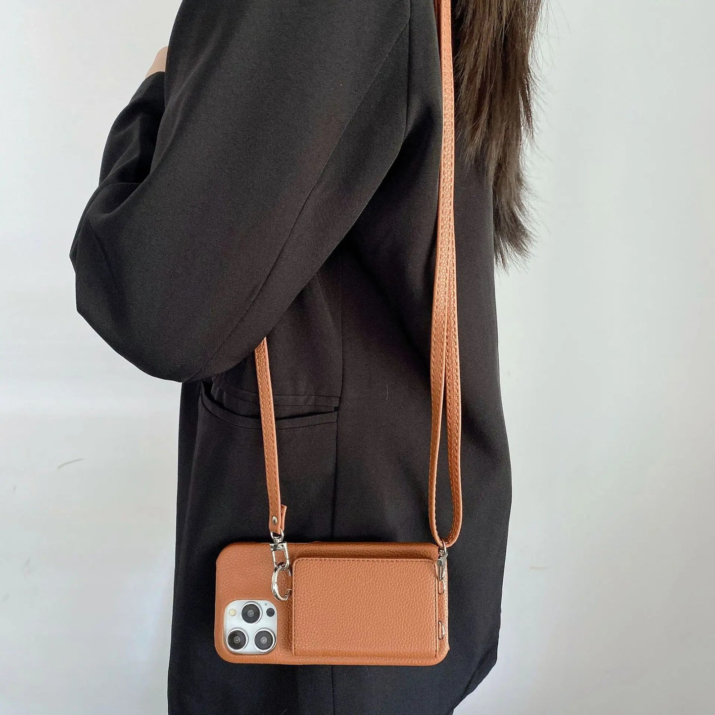 Ring Holder Mirror Card Slot Case For iPhone 13 12 Mini 16E 16 15 14 11 Pro XS Max 8 Plus Crossbody Wallet Lanyard Leather Cover