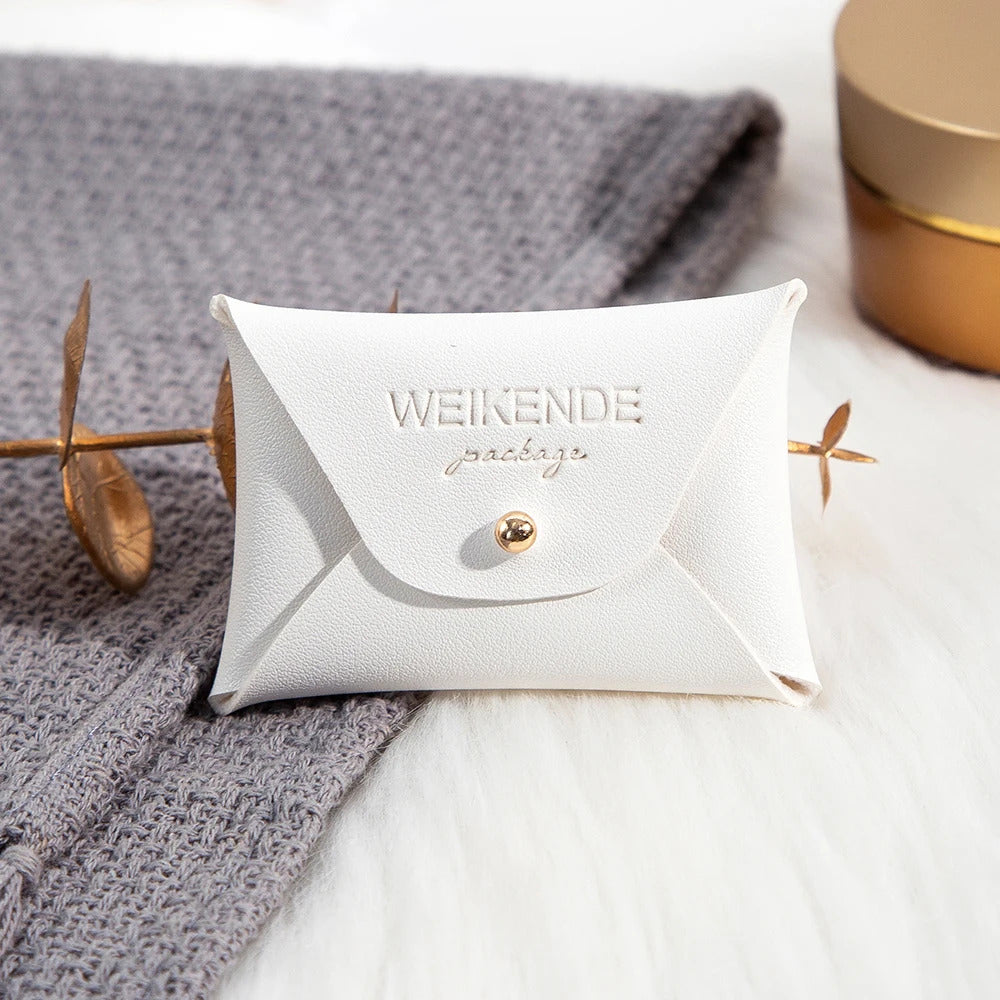 Custom Logo Embossed PU Leather 50/100pcs 5x7cm Gold Jewelry Bag Rings Earrings Necklaces Button Organizer Storage Gift Pouch