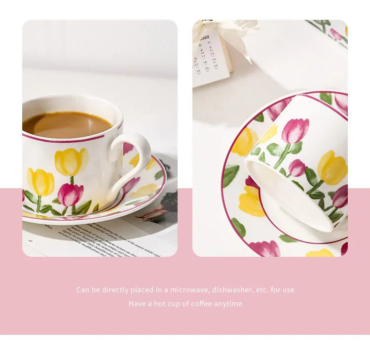 Cute Coffee Cup Set Flower Creative Coffee Cup Korean Style Good Looking Afternoon Tea Coffee Cup A Good Choice For Giving Gift
