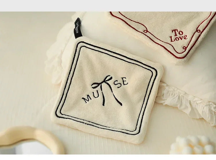 Double-layered Bow Pattern Thick Hand Towel Cleaning Cloths  Absorbent Hanging Towel Home Decoration Kitchen Accessories