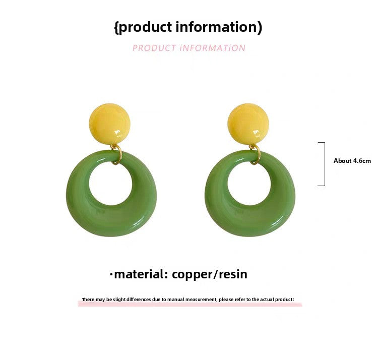 Summer Color-Block Hoop Earrings for Women Without Pierced Ears, Clip-On Round Hoop Studs, 2025 Spring/Summer New Dopamine Exaggerated Accessories