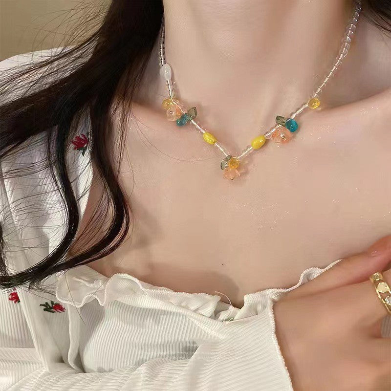 2025New Dopamine Color Apple XINGX Beaded Necklace Internet Celebrity Light Luxury Minority Summer Colorful Clavicle Chain