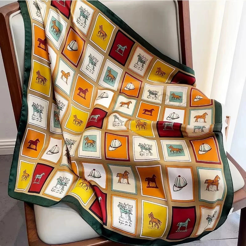 Luxury Silk Shawl Square Scarf for Women Satin Fashion Wraps Neckerchief Female Hair Bands Ribbon Headband Bandana 70X70CM