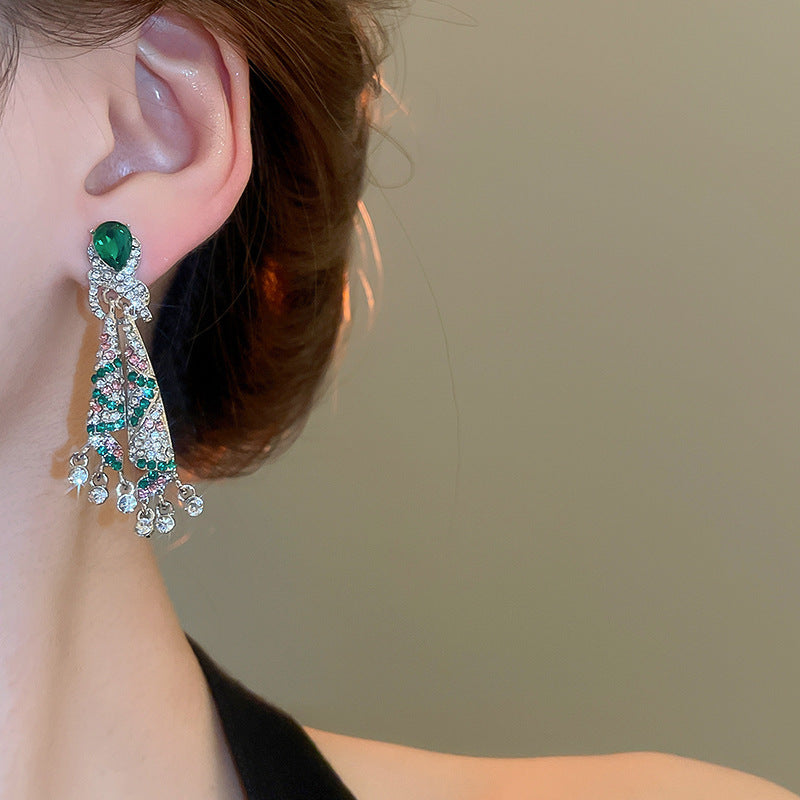 Silver Needle Diamond Knot Water Drop Oval Earrings Light Luxury High-end Sense Earrings Niche Retro Exaggerated Distinctive Earrings