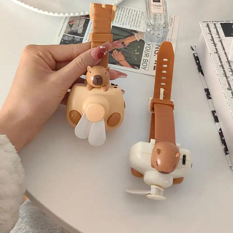 Mini Electric Fans Rechargeable Capybara Shaped Wrist Fan Kawaii Carpincho Foldable Design for Daily Use Outdoor Essentials