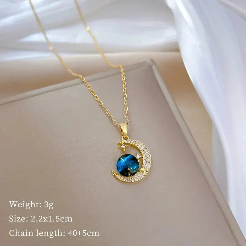 Light Luxury Titanium Steel Star Series Necklace for Women Gold Color Planet Moon Astronaut Pendant Necklaces Jewelry Gifts