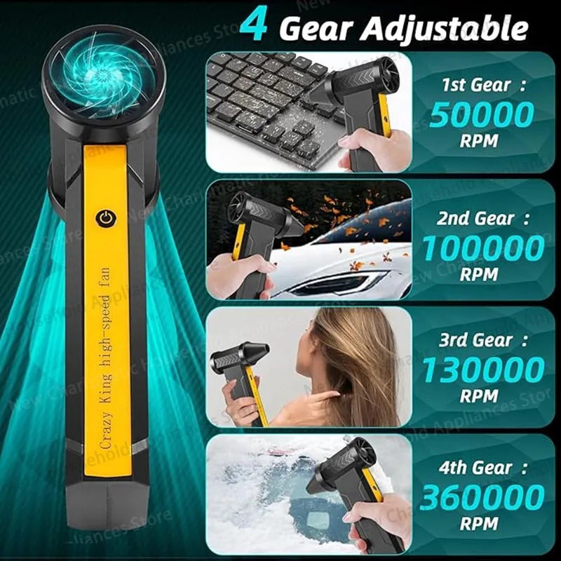 New 360000RPM Electric Air Blower Turbo Jet Fan Brushless Motor High-Speed Turbo Violent Fan USB Charge Powerful Dust Blower