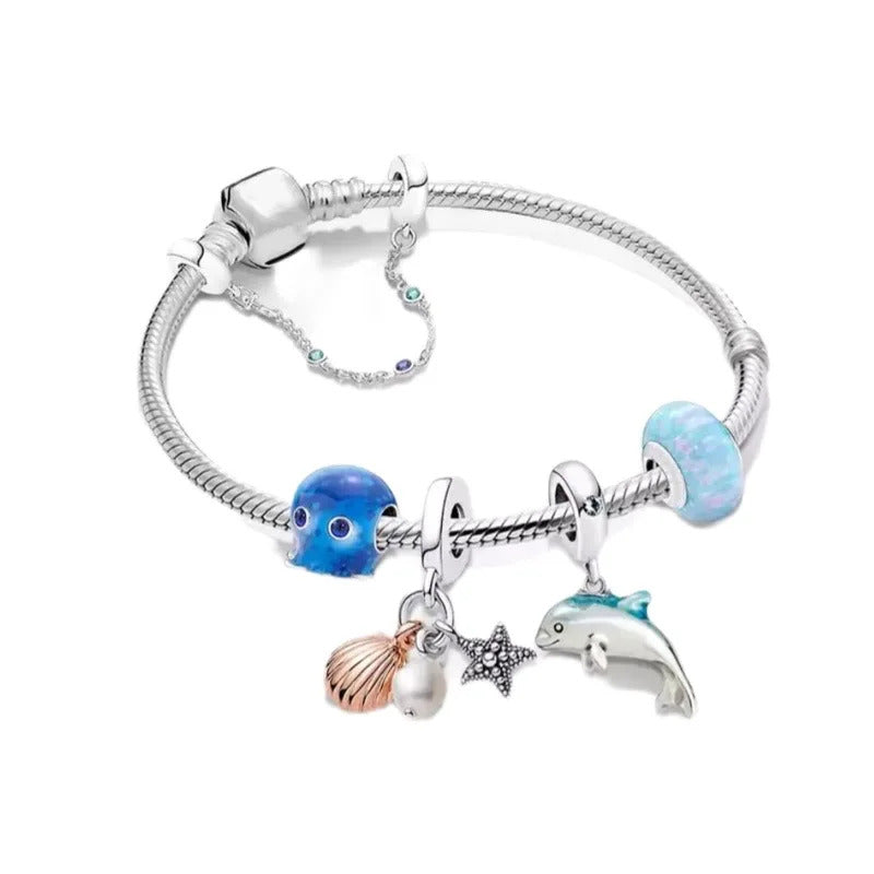 Luxurious 100%925 sterling silver original cute animal charm bead DIY set bracelet, high-end birthday gift jewelry for women