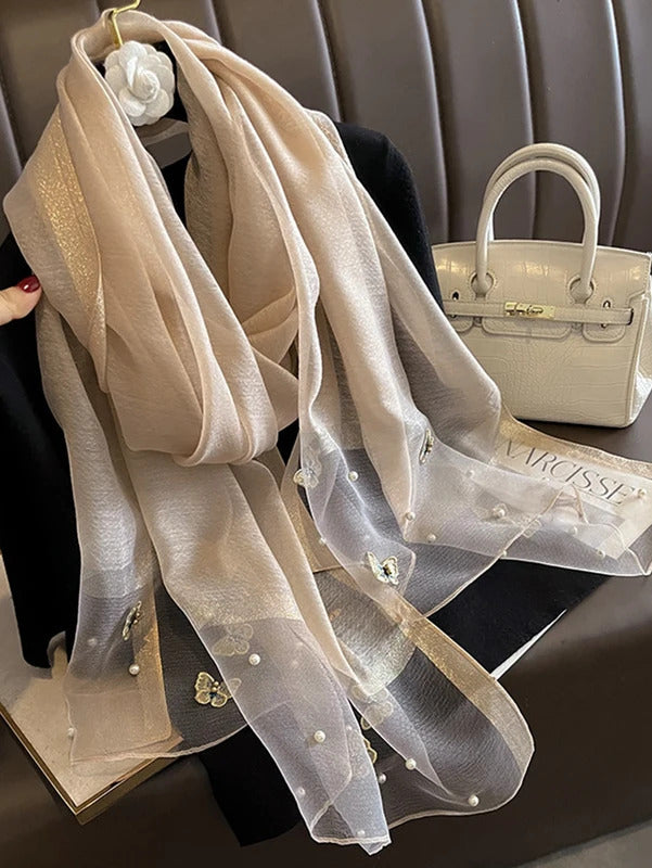 Fashion Floral Design Embroidery Silk Scarf Women Hijab Female Foulard Pashmina Long Beach Stoles Shawl Wrap Scarves Bandana