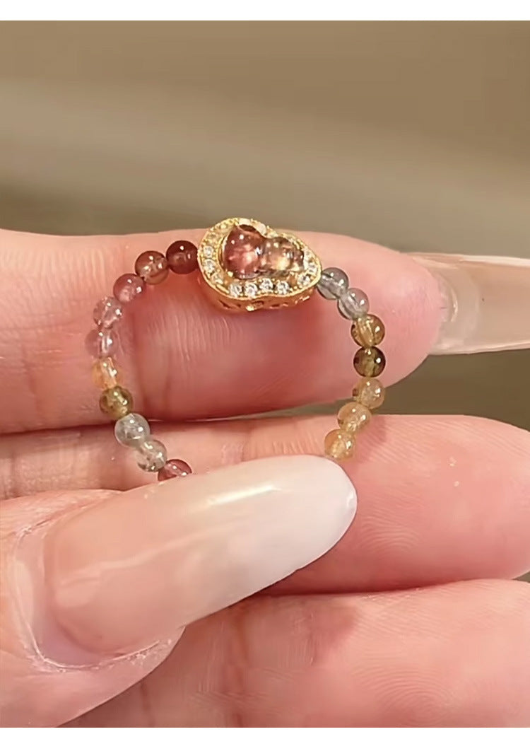 Natural Color Tourmaline Gourd Ring for Women, Niche Design, Non-Fading Crystal Ring, Light Luxury High-End Feel Hand Jewelry