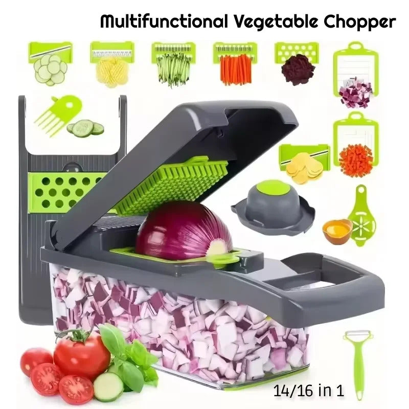 Multifunctional vegetable chopper 14/16 in one chopper handle food grate chopper kitchen vegetable slicer dicing machine cutting