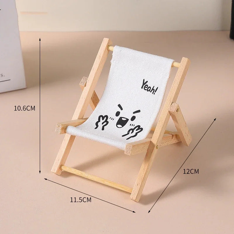 Hot Labubu Wooden Beach Chair Mini Doll Folding Chair Toy Phone Stand Desktop Cute Creative Decoration Photo Props Idol Gifts