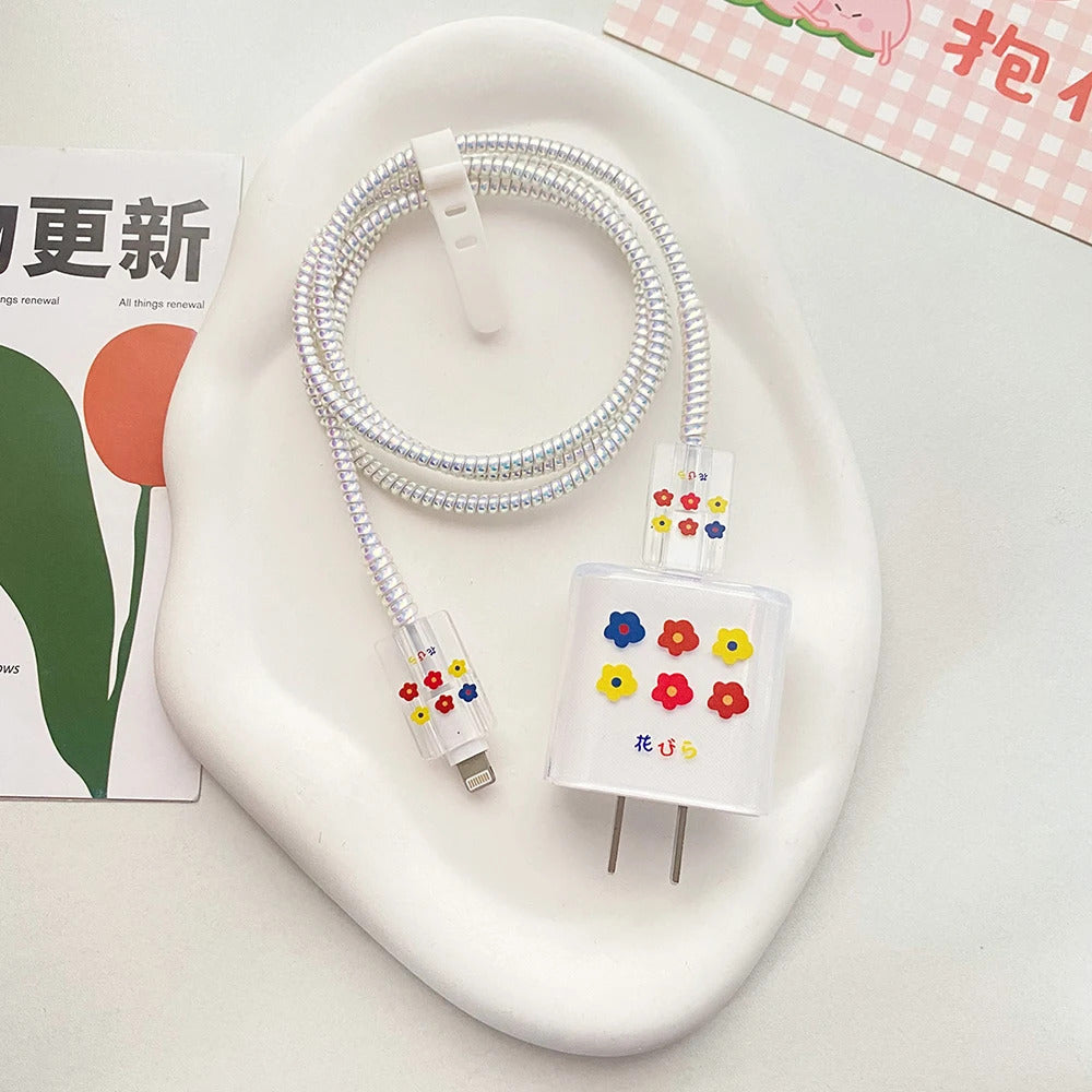 USB Cable Protection For Iphone 15 14 13 12 Cover Smiling Face Style Protective Data Line Spiral Winder 18 20W Charger Protector