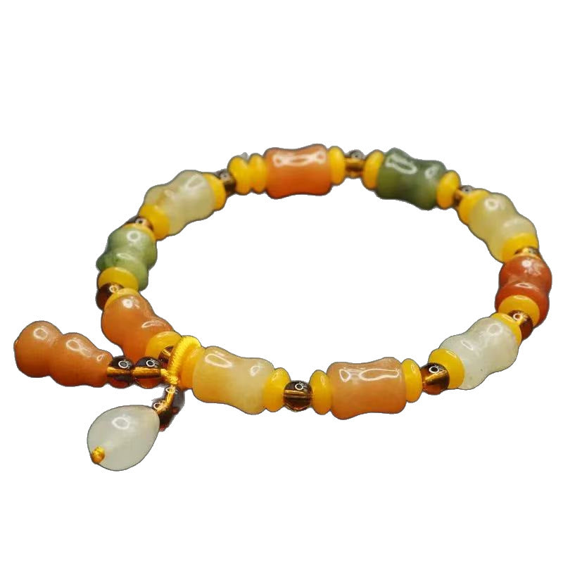 Natural Xinjiang Golden Silk Jade Small Bone Bead Bracelet Handmade Jade Yadan Gobi Colorful Jade Bracelet Ethnic Style Gift