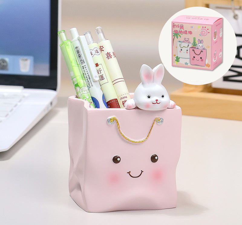 Cute Pen Holder Handmade Ornament High-end Creative Office Desk Decoration Pen Box Resin Figurine Office Gift