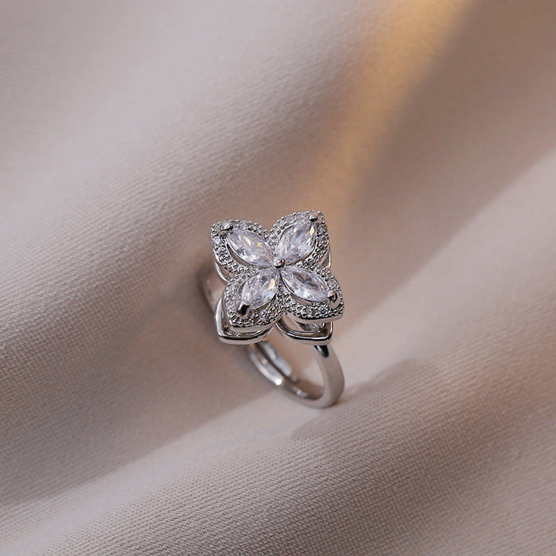 Ring for Women Micro Paved Rotating Zircon Temperament Cold Style Fashion Full Diamond Round Geometric Versatile Fashion Ring Jewelry