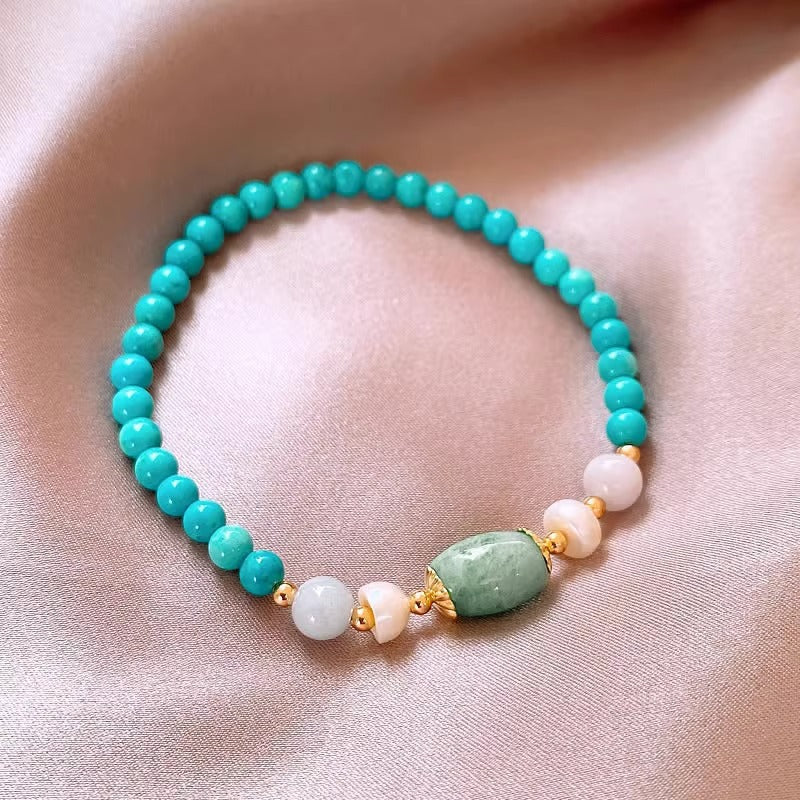 Turquoise Baroque Freshwater Pearl Bracelet Stacked Elegant Women's Bracelet