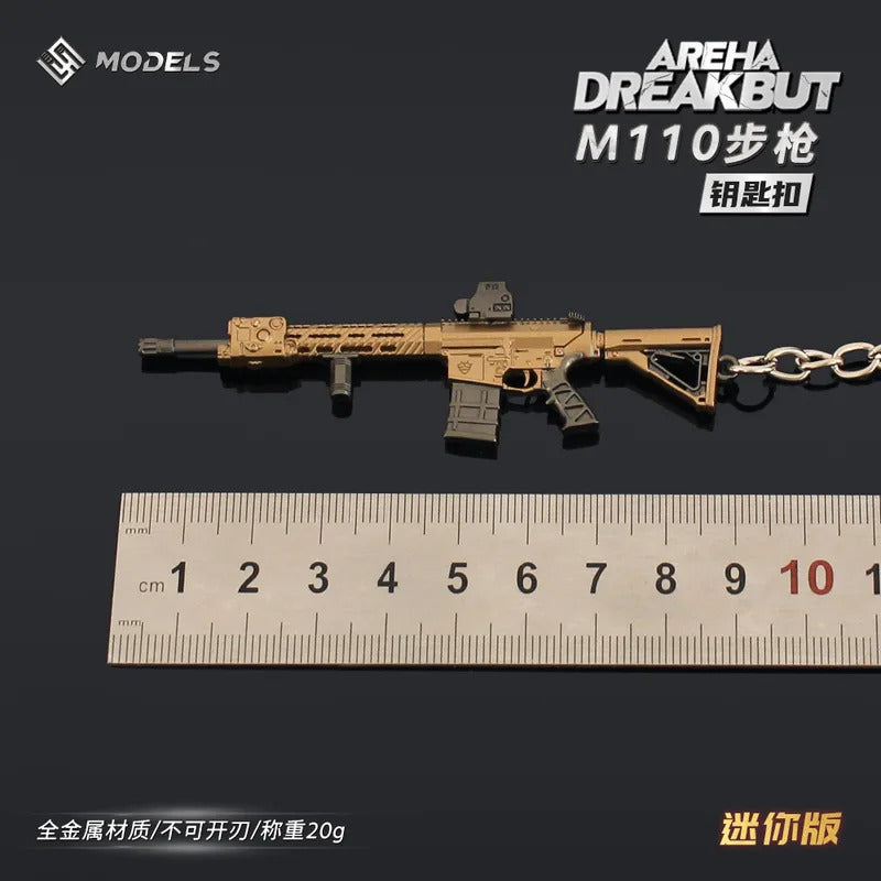 9cm Arena Breakout Gun Keychains Mini M110 Rifle Model Alloy Small Gun Toy Games Weapon Keychain Pendant Game Peripherals Gifts