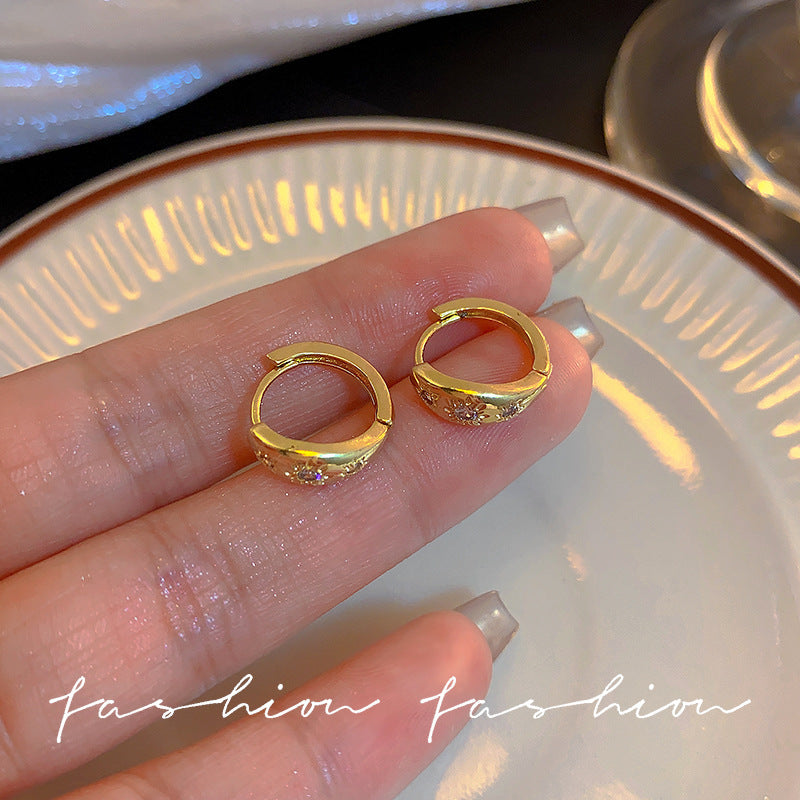 925 Silver Needle Hong Kong Style Retro Metal Earrings Women's High-Grade Geometric Simple Bracelet Ear Clip All-Match Exaggerated Commuter Earrings