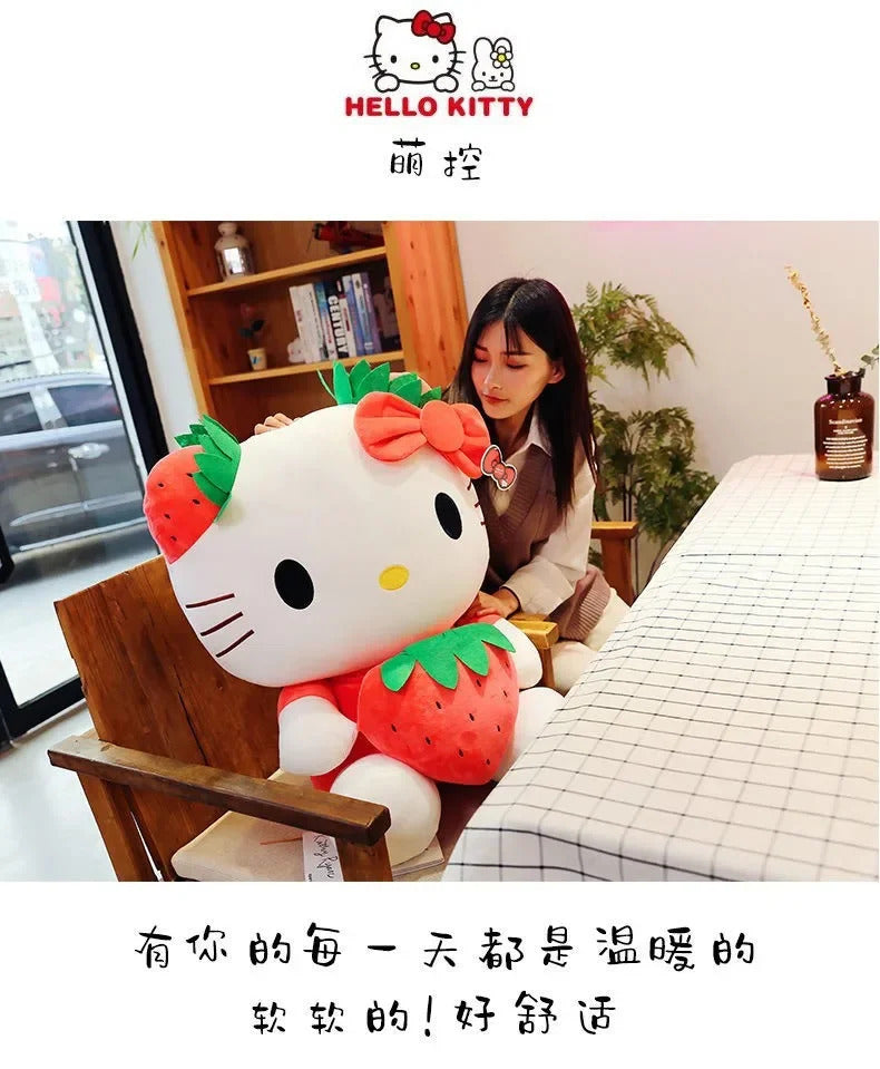 22cm Sanrio KT Cat Plush Toys Kawaii Strawberry KT Cat Plush Doll Home Decor Plushie Toy Girl Birthday Gift