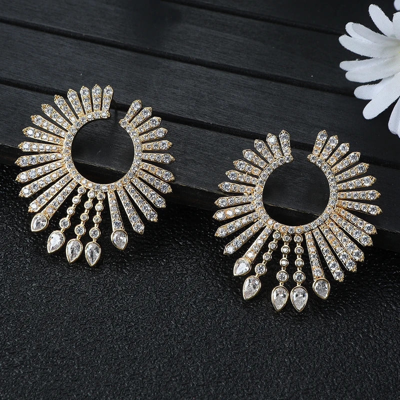 Luxury Women's Geometric Waterdrop Cube Zircon Dubai Bridal Banquet Earrings Jewelry Accessories E1618