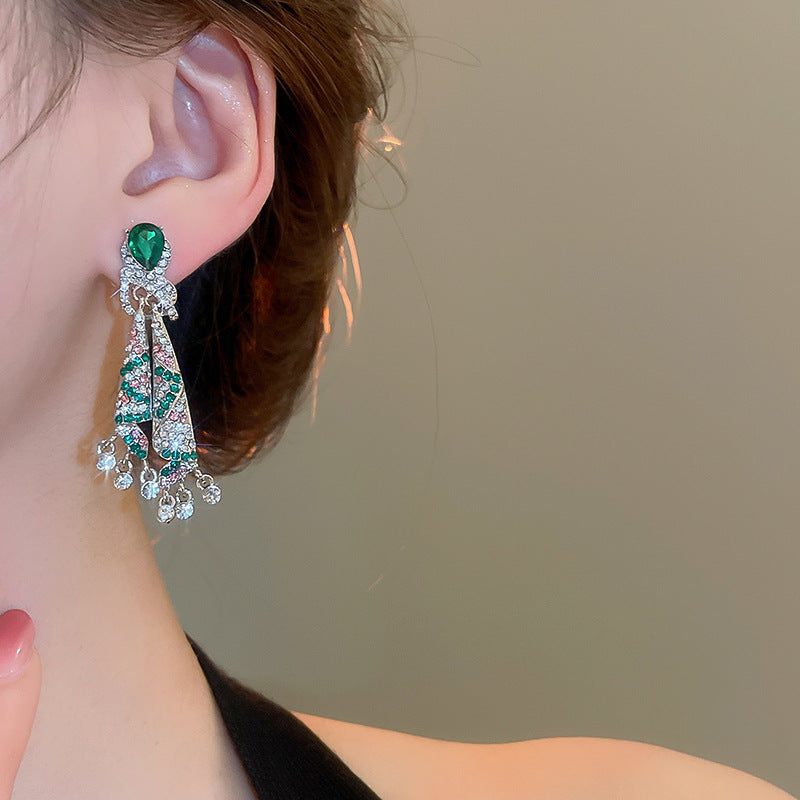 Silver Needle Diamond Knot Water Drop Oval Earrings Light Luxury High-end Sense Earrings Niche Retro Exaggerated Distinctive Earrings