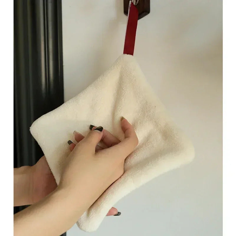 Double-layered Bow Pattern Thick Hand Towel Cleaning Cloths  Absorbent Hanging Towel Home Decoration Kitchen Accessories