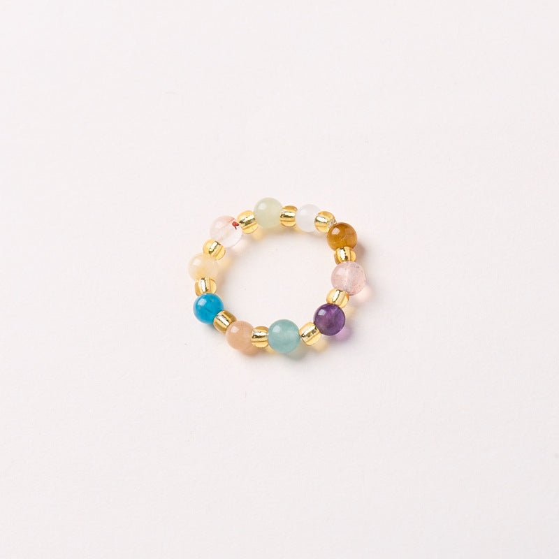 Natural Tourmaline Pixiu Ring Freshwater Pearl Garnet Crystal Stretch Good Luck Peach Blossom Rings