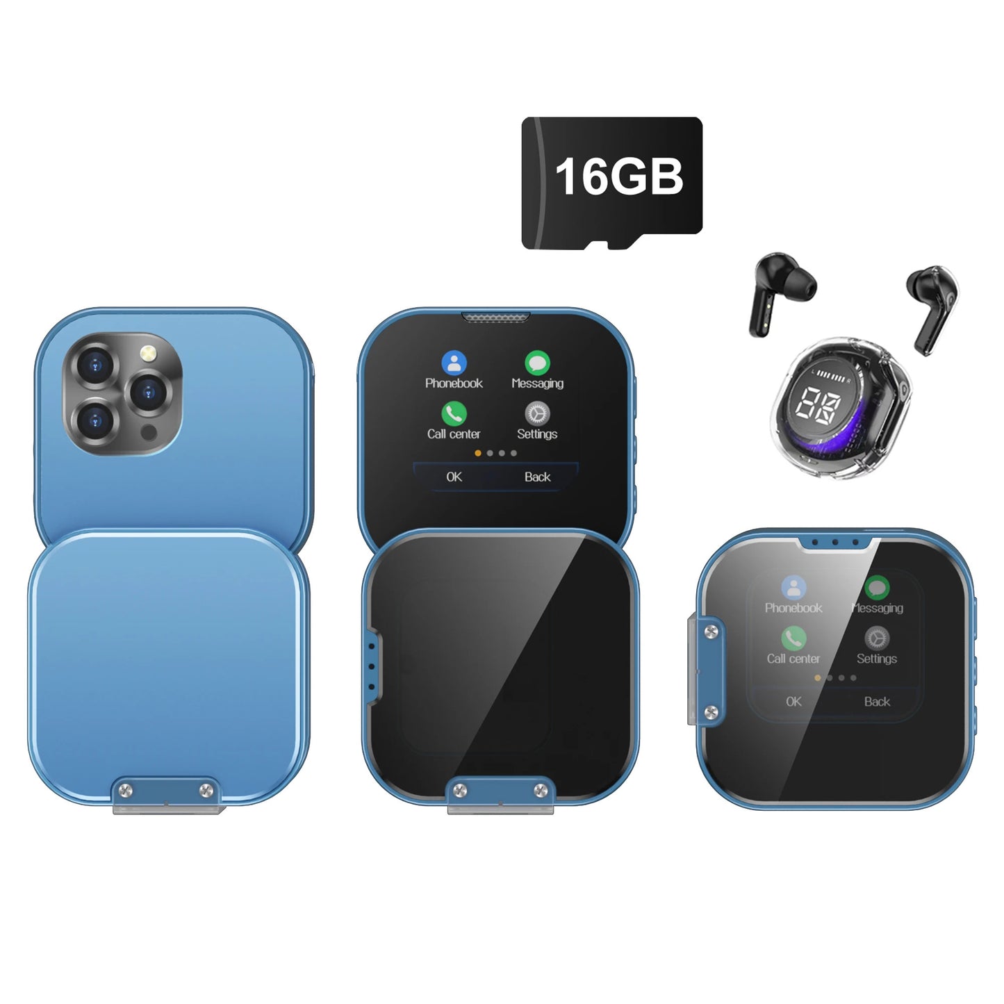 SERVO i19 Rotate Small Box Touch Mobile Phone 2SIM Standby Magic Voice Bluetooth Sync Music Torch Mini Rotation Cellphone Type-C