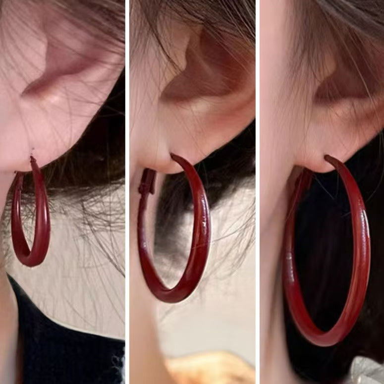 Vintage Ankora wine red Earrings Elegant High-end Atmospheric Earrings Women's S925 Silver Pin All-match Earrings