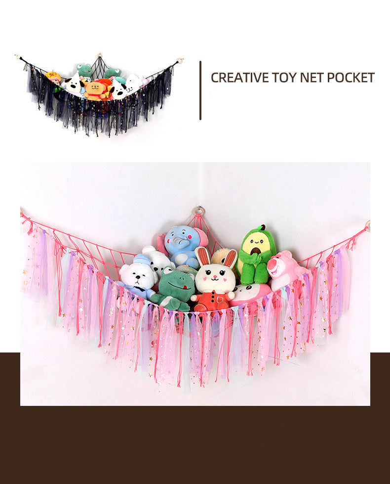 Cross-Border Ribbon Cotton String Doll Net Bag Hand-Woven Ribbon Triangle Net Bag Storage Net Bag Cotton String Wall Hanging Hammock