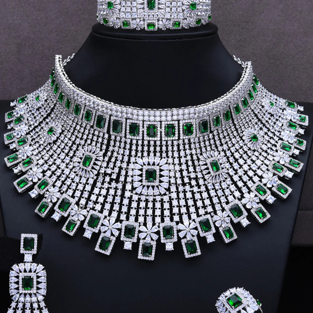 GODKI Luxury 4PCS Chokers Necklace Earring Sets Cubic Zirconia jewelry Sets for women Wedding Indian Bridal Jewelry Sets 2021