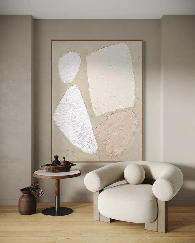 Large Abstract Wall Art Beige and White Painting Abstract Handmade Painting Living Room Home Decor Minimalist Contemporary Art