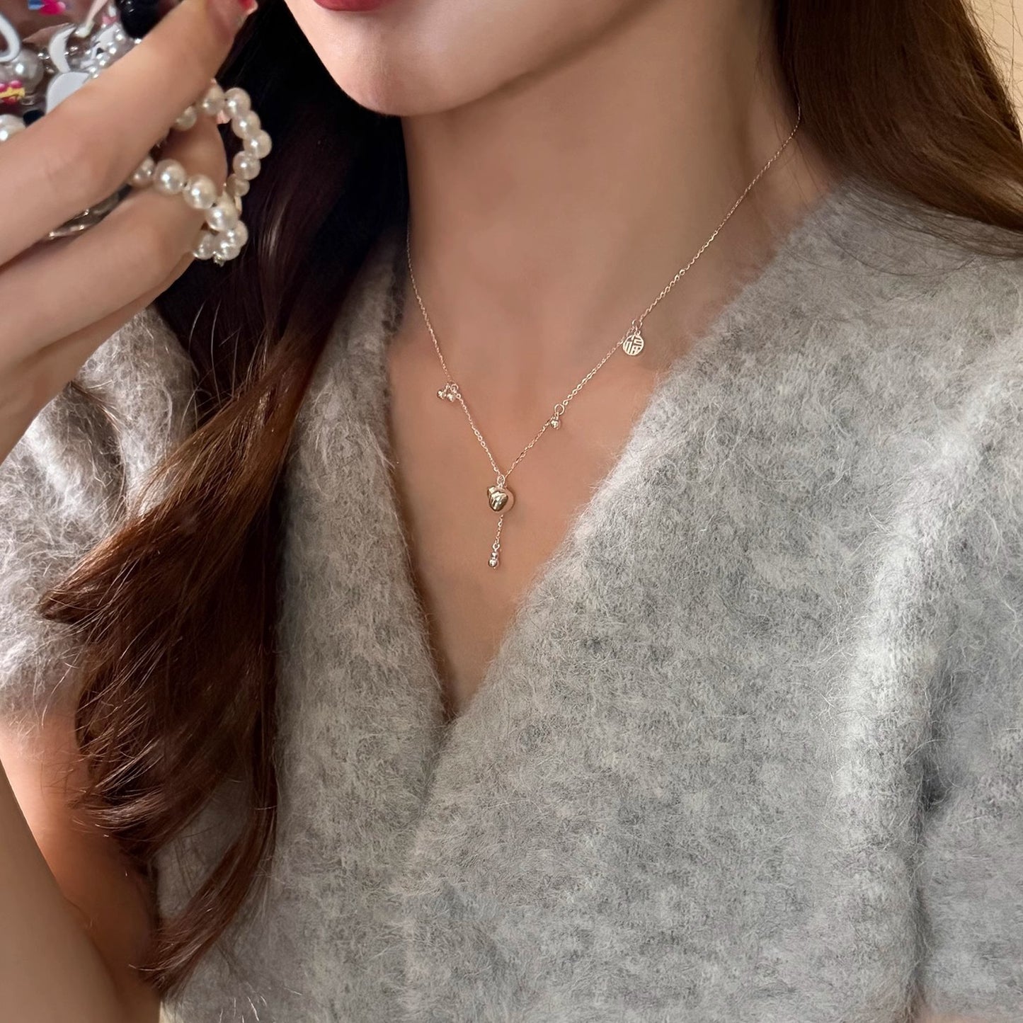 New Chinese Style S925 Sterling Silver Gourd Pendant Necklace for Women, Niche Design with High-end Tassel Collarbone Chain, New Fashion Accessory