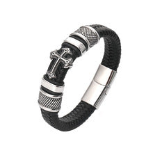 Personalized multi-layer woven leather bracelet men's hot sale stainless steel diamond bracelet gift jewelry