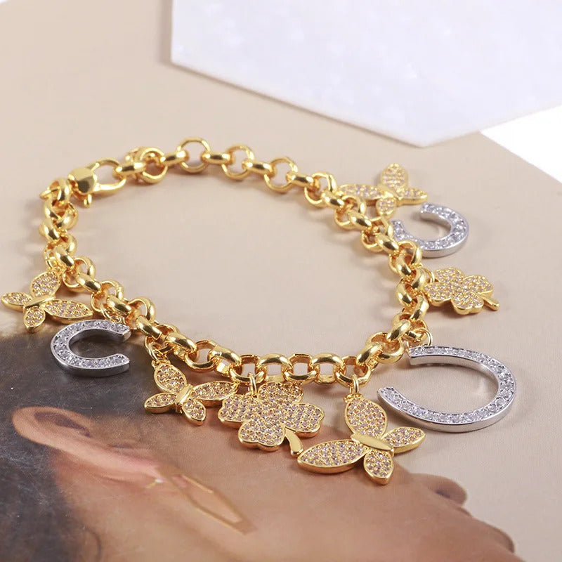 Jewelry Sparklig Full Diamod Persoalized Clover Flower Butterfly Geometric U-Shaped Horseshoe Multi Pedat Bracelet For