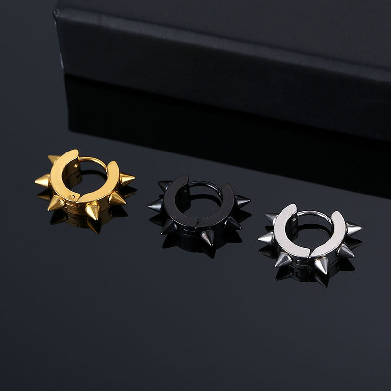 Punk Stainless Steel Spike Rivet Earrings Titanium Steel Ear Cuffs Unisex Alternative European and American Fashion Earrings Ear Jewelry