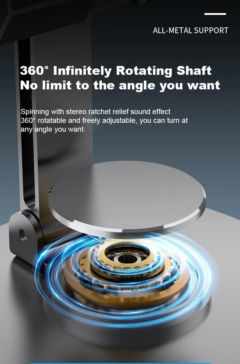 Adjustable Cell Phone Stand, Aluminum Desktop Cellphone Stand with Anti-Slip Base and Convenient Charging Port