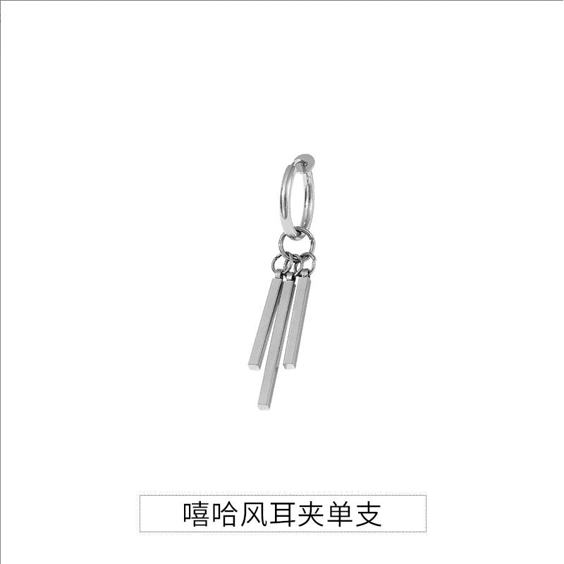 Rectangular Stick Double Stick Earrings Men's Titanium Steel Long Bar Ear Clips Women's Niche Simple High-end Accessories Jewelry