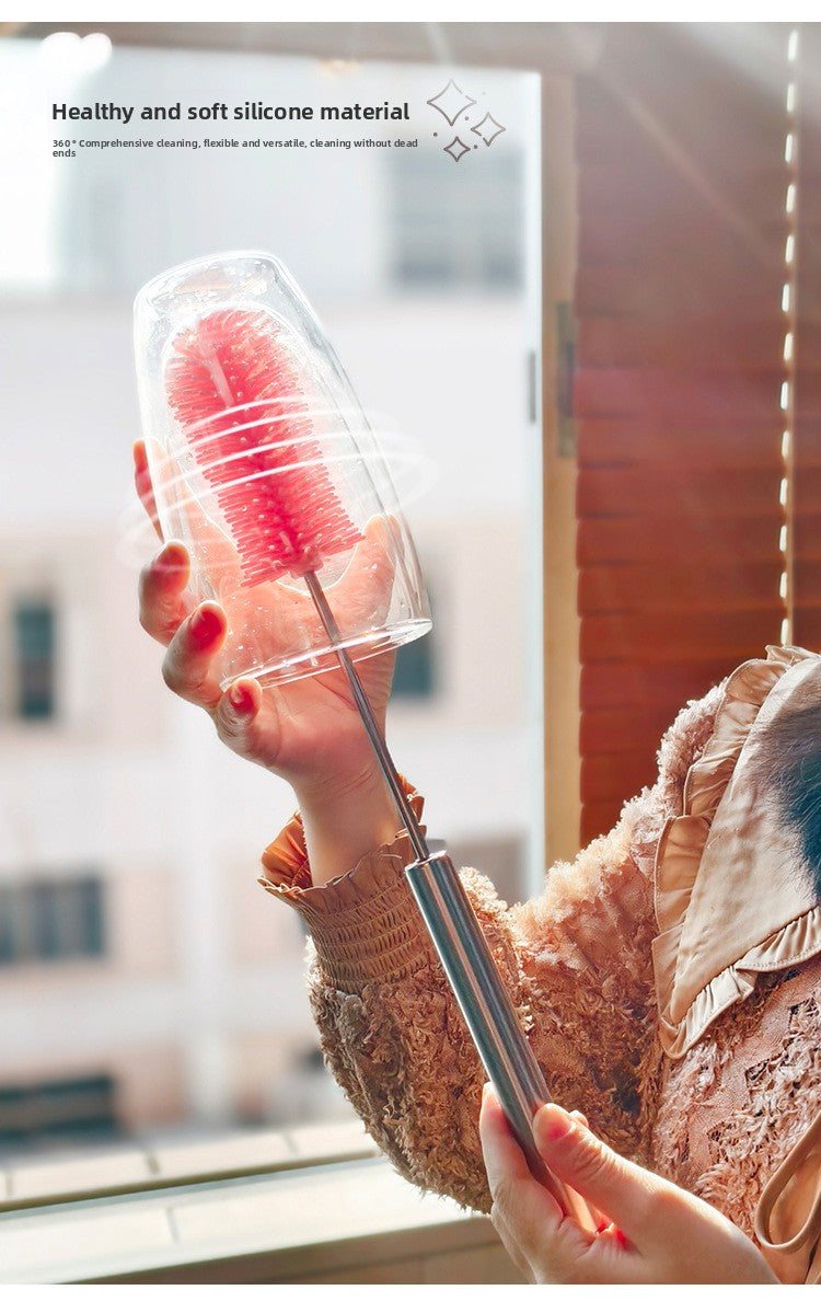 Rotating Silicone Cup Brush Milk Bottle Brush Multifunctional Semi-automatic Cleaning Brush Household Press-type Rotating Cleaning Artifact