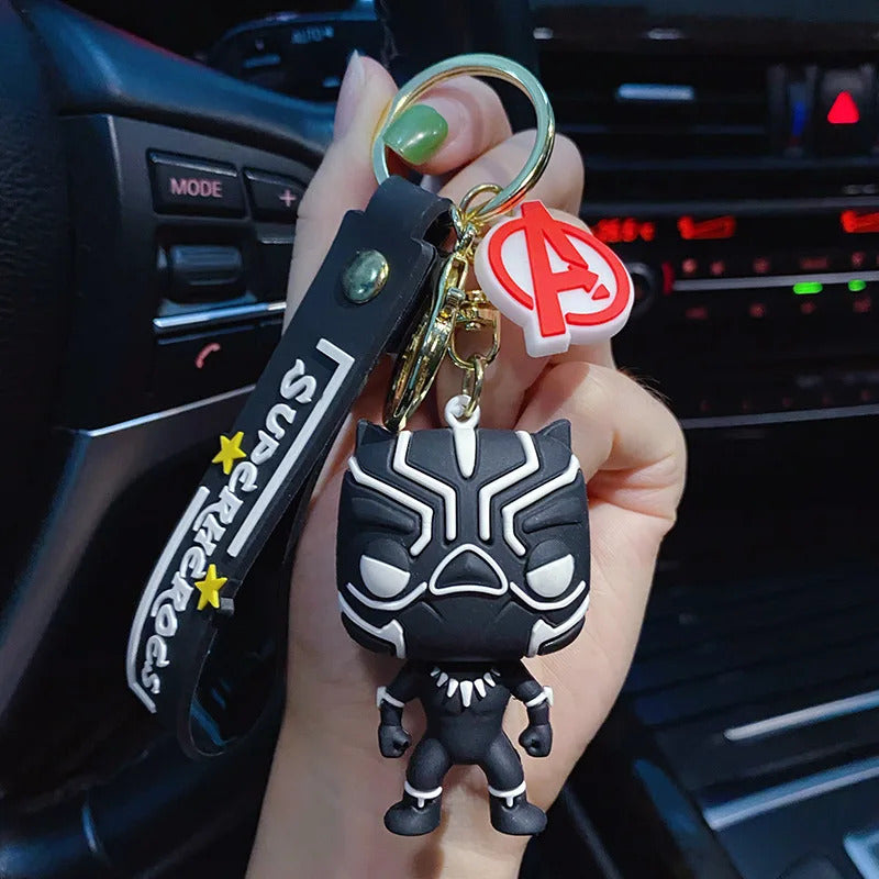Disney Super Heroes Spider Man Captain America Black Panther Deadpool Car KeyChain Pendant PVC Model Kids Toys Children Gifts