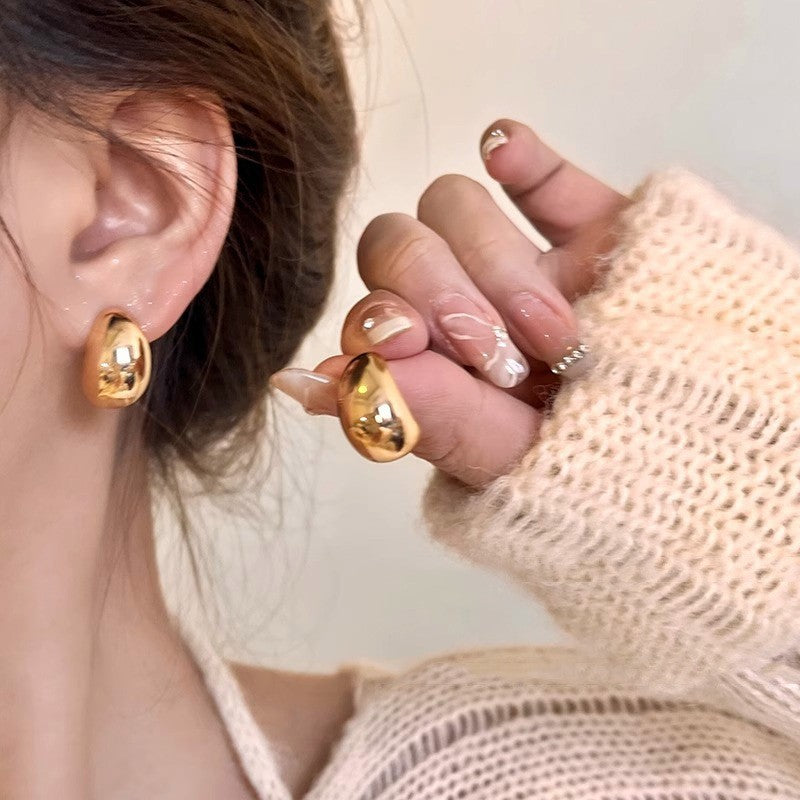 One Cold Style Simple Metal Earrings Retro High Fashion Style Texture Round Earrings